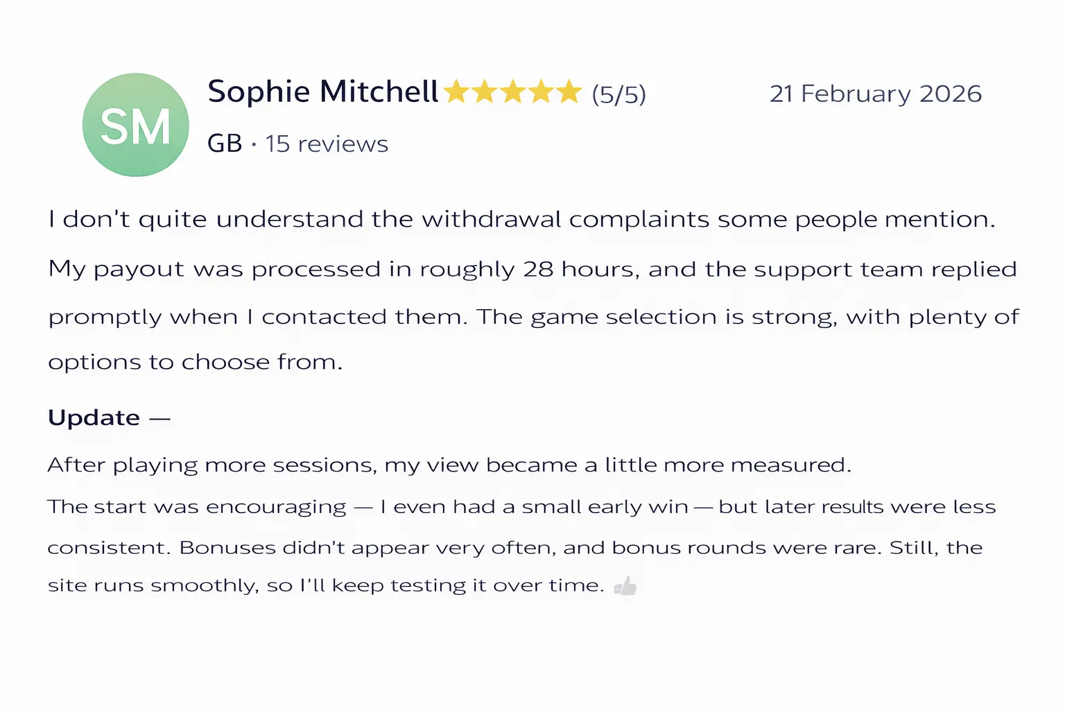 Comment about fast withdrawals